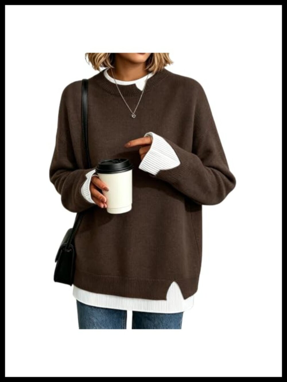 Oversized Knit Sweater Women Long Sleeve Crew Neck Pullover Cozy Fall Winter